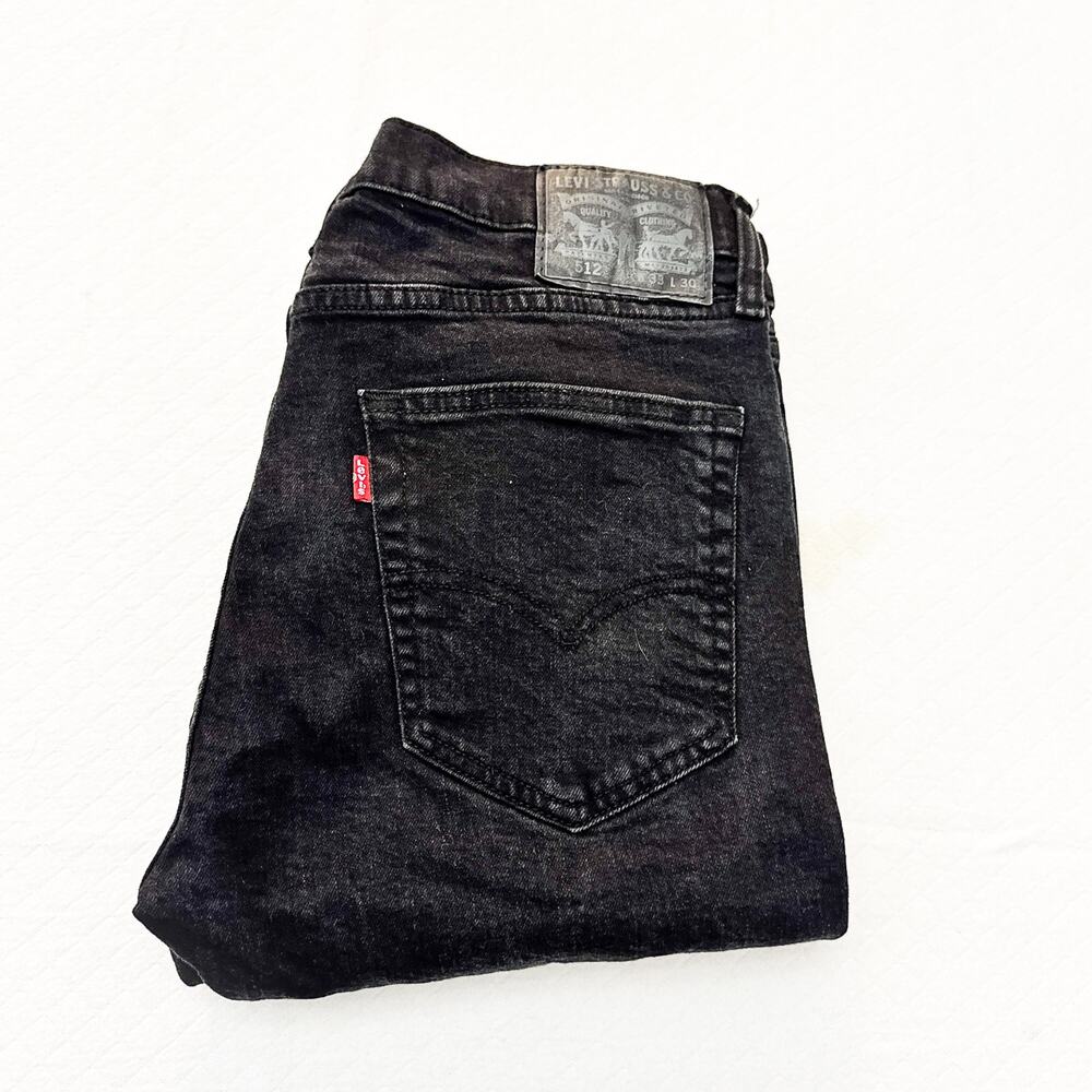 Levi's 512 Black Ripped Denim Jeans Straight Leg Zip Fly Size 33